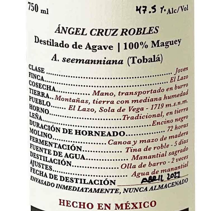 Cuentacuentos Tobala Ancestral Mezcal Angel Cruz Robles label